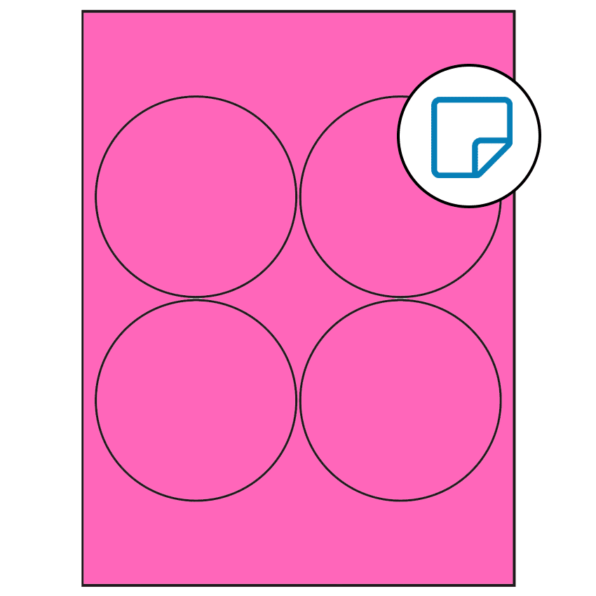 3.9375" Fluorescent Pink Circular Sheet Labels - Removable Adhesive