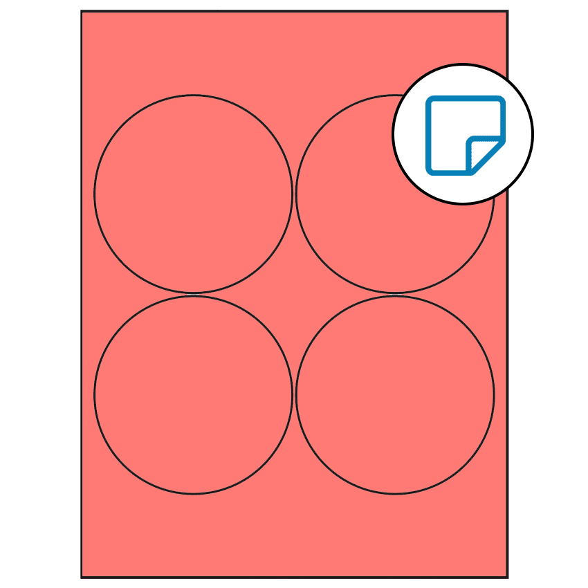 3.9375" Fluorescent Red Circular Sheet Labels - Removable Adhesive