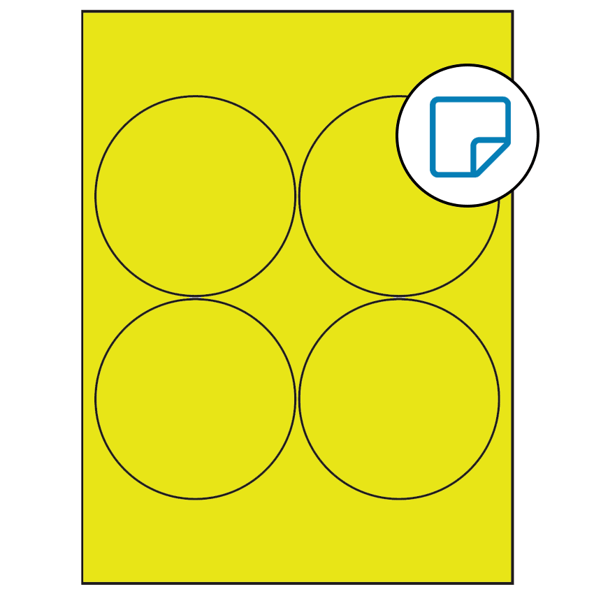 3.9375" Fluorescent Yellow Circular Sheet Labels - Removable Adhesive
