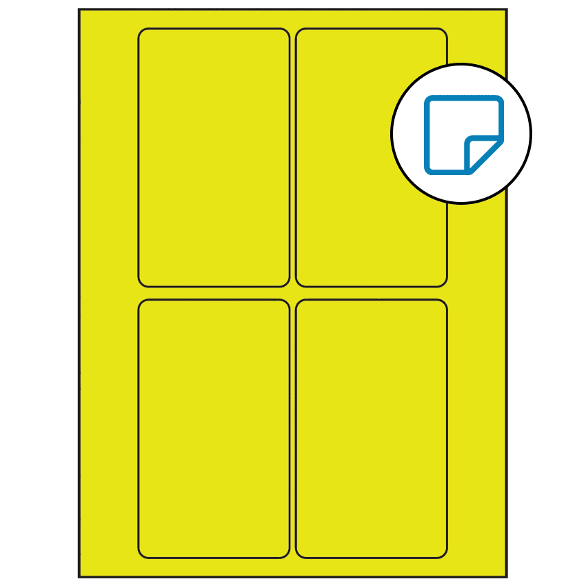 3" x 5" Fluorescent Yellow Rectangular Sheet Labels - Removable Adhesive