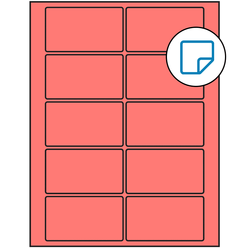 3.5" x 2" Fluorescent Red Rectangular Sheet Labels - Removable Adhesive