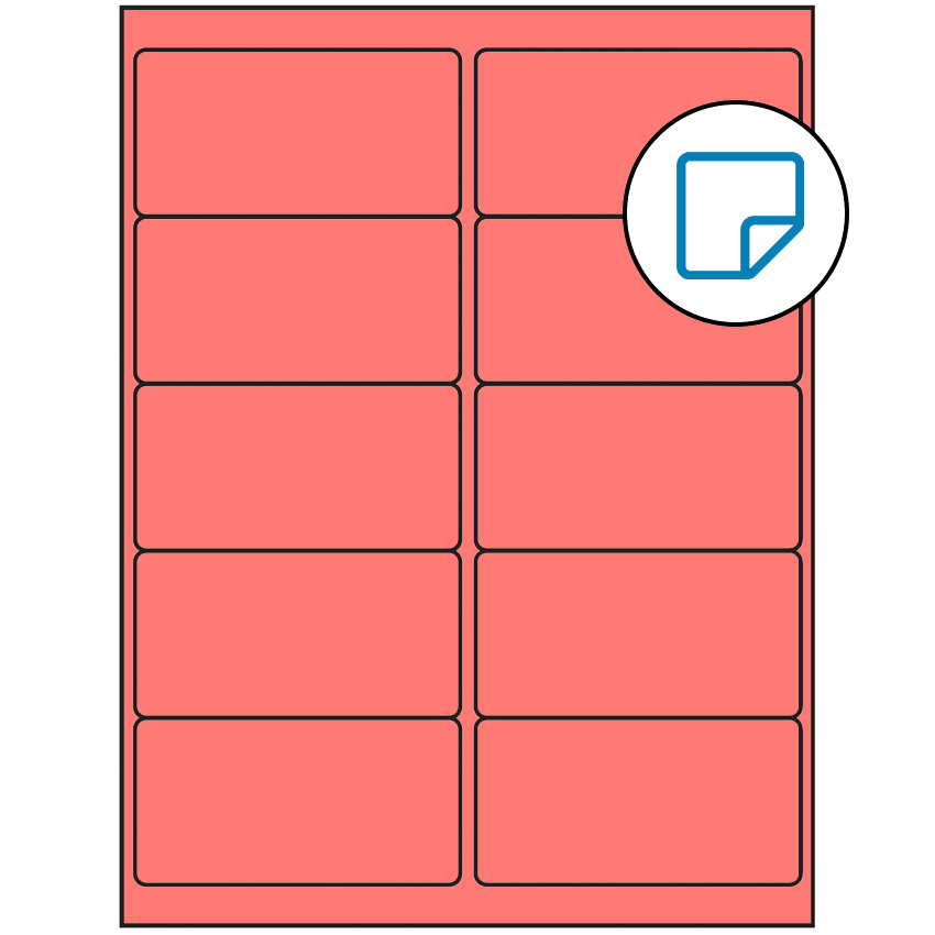 4" x 2" Fluorescent Red Rectangular Sheet Labels (10-UP) - Removable Adhesive