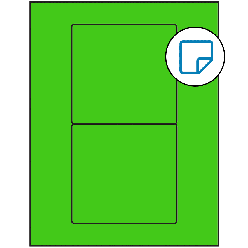 4.75" x 4.5" Fluorescent Green Rectangular Sheet Labels - Removable Adhesive