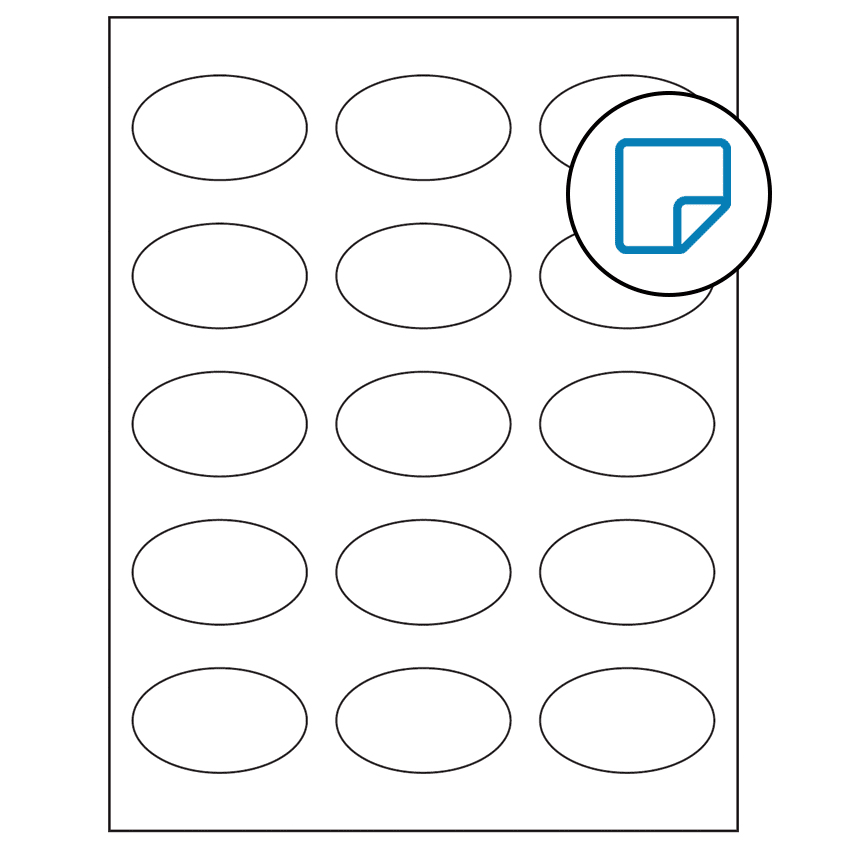 2.375" x 1.4375" White Oval Sheet Labels - Removable Adhesive