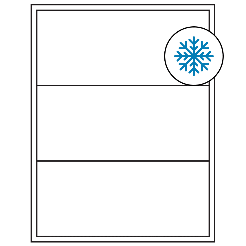 8" x 3.5" White Rectangular Sheet Labels (3-UP) - Freezer Grade Adhesive
