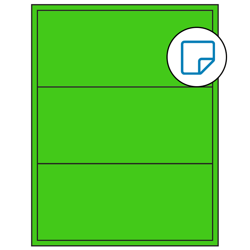 8" x 3.5" Fluorescent Green Rectangular Sheet Labels (3-UP) - Removable Adhesive