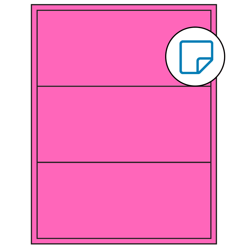 8" x 3.5" Fluorescent Pink Rectangular Sheet Labels (3-UP) - Removable Adhesive