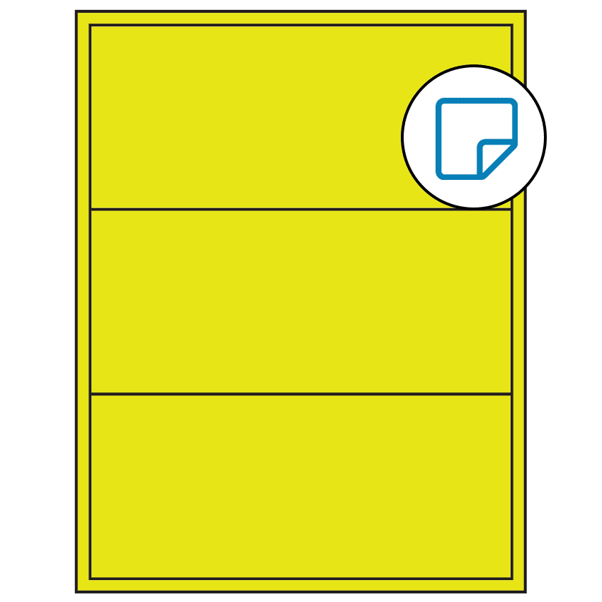 8" x 3.5" Fluorescent Yellow Rectangular Sheet Labels (3-UP) - Removable Adhesive