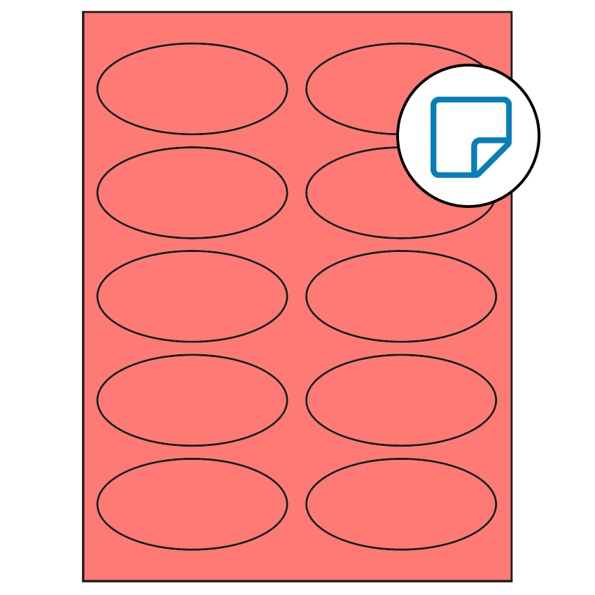 3.75" x 1.75" Fluorescent Red Oval Sheet Labels - Removable Adhesive
