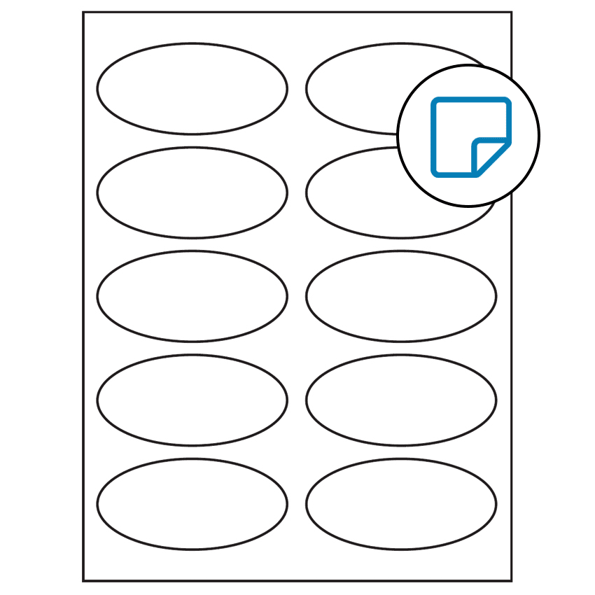 3.75" x 1.75" White Oval Sheet Labels - Removable Adhesive