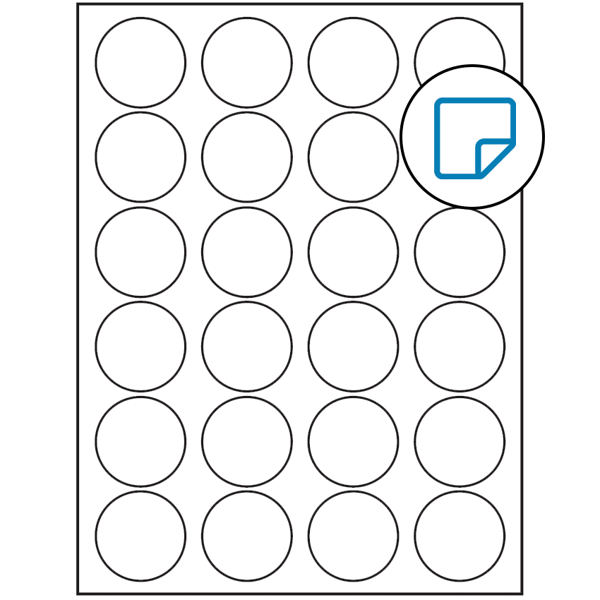 1.625" White Circular Sheet Labels - Removable Adhesive