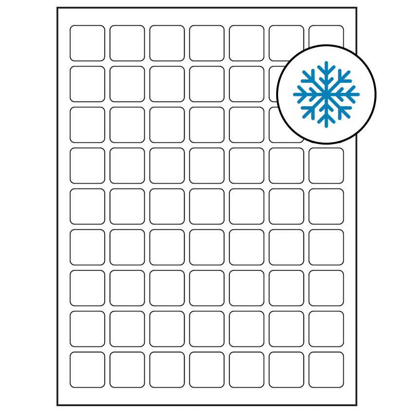 1" x 1" White Square Sheet Labels - Freezer Grade Adhesive