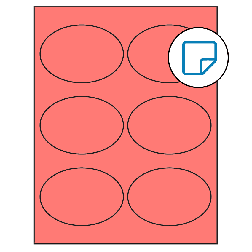 3.875" x 2.6875" Fluorescent Red Oval Sheet Labels - Removable Adhesive