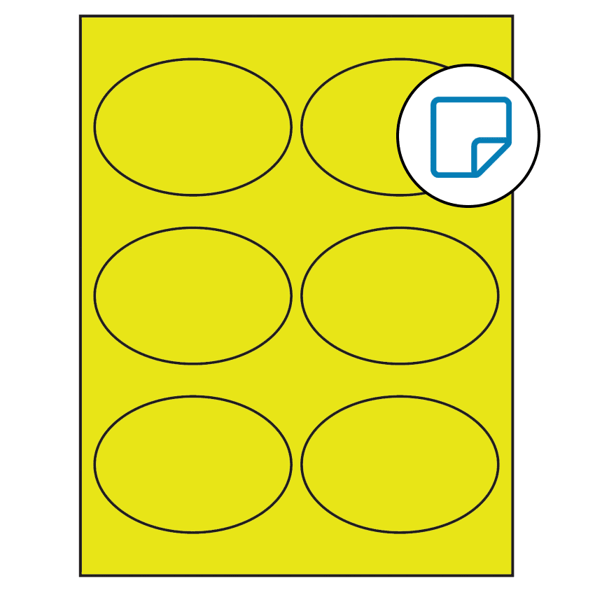 3.875" x 2.6875" Fluorescent Yellow Oval Sheet Labels - Removable Adhesive