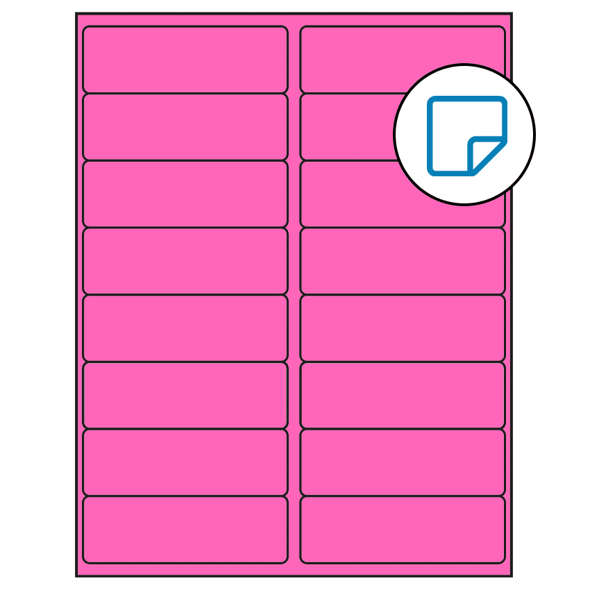 4" x 1.3125" Fluorescent Pink Rectangular Sheet Labels - Removable Adhesive