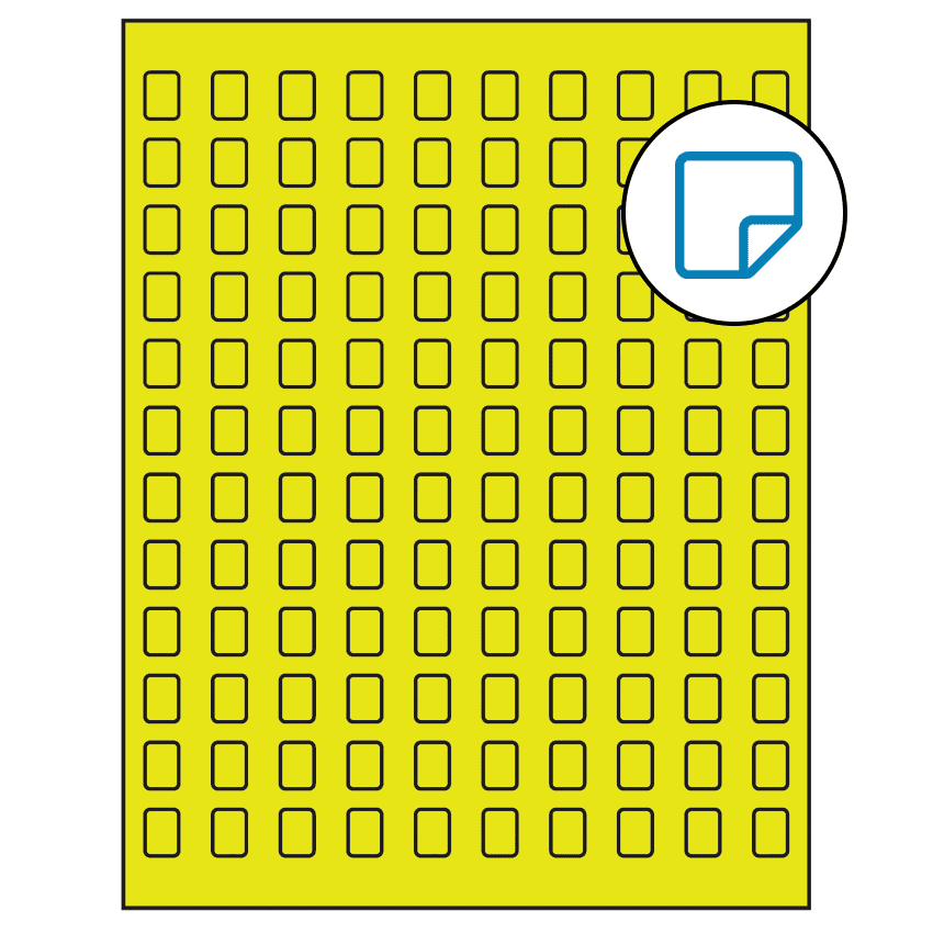 0.42" x 0.58" Fluorescent Yellow Rectangular Sheet Labels - Removable Adhesive