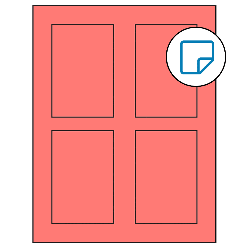 2.875" x 4.312" Fluorescent Red Rectangular Sheet Labels - Removable Adhesive