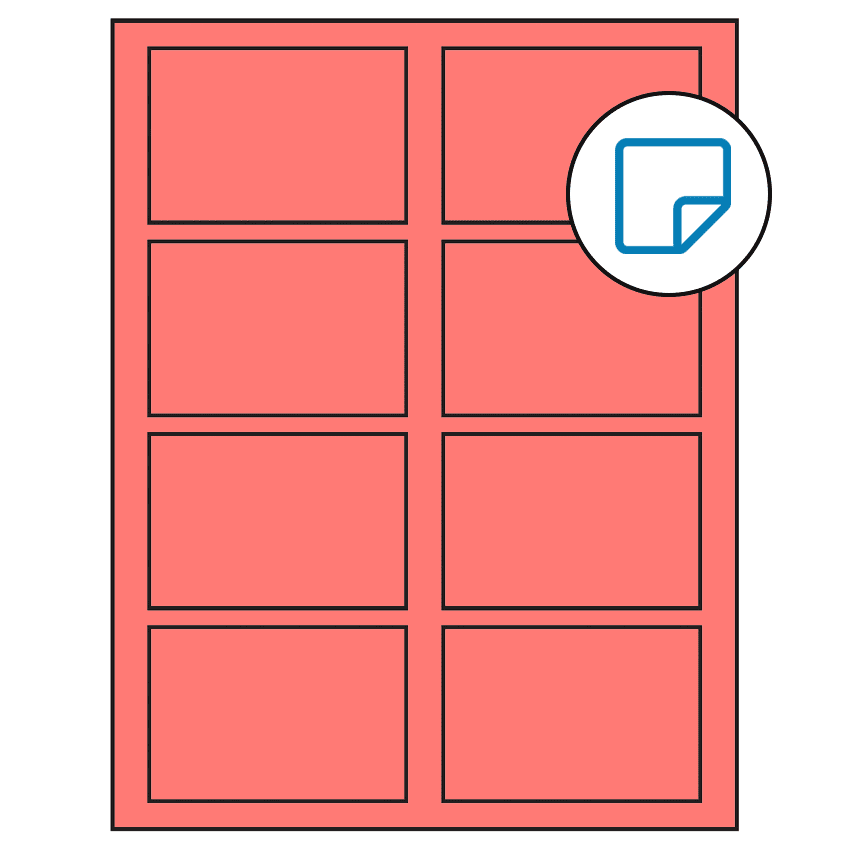 3.5" x 2.375" Fluorescent Red Rectangular Sheet Labels - Removable Adhesive
