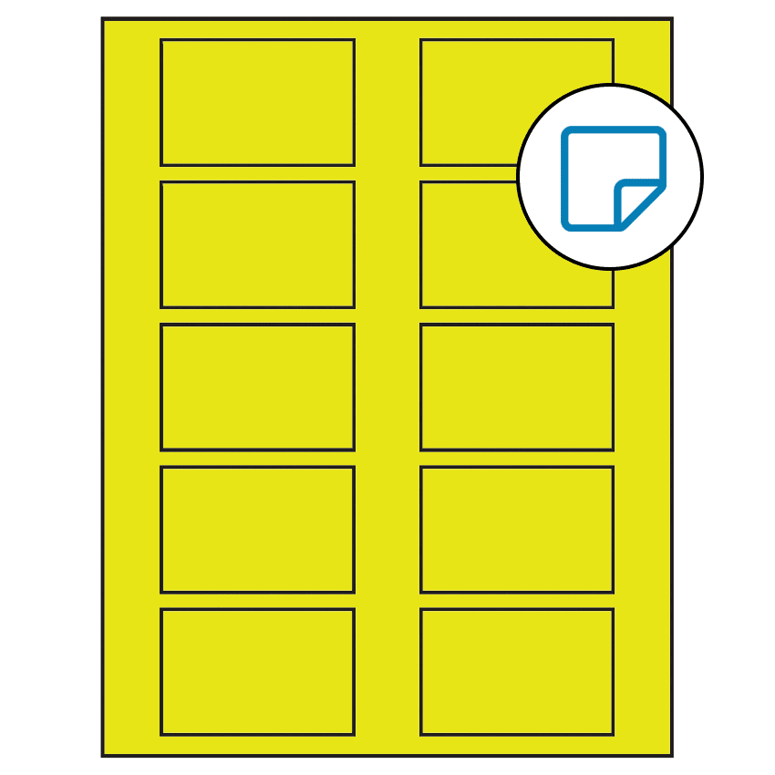 2.875" x 1.875" Fluorescent Yellow Rectangular Sheet Labels - Removable Adhesive