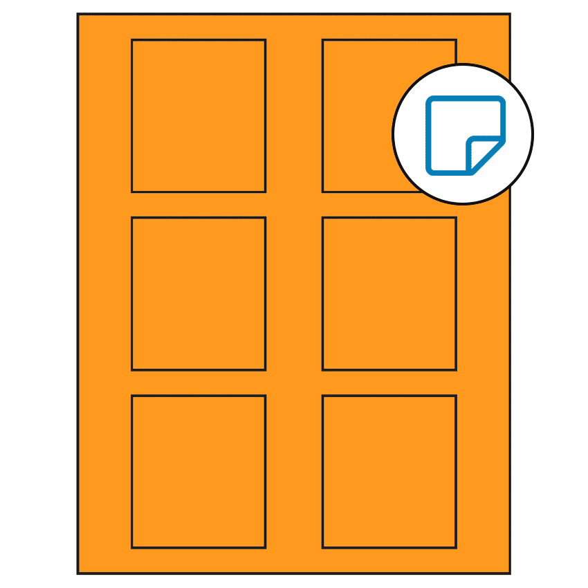 2.625" x 3" Fluorescent Orange Rectangular Sheet Labels - Removable Adhesive