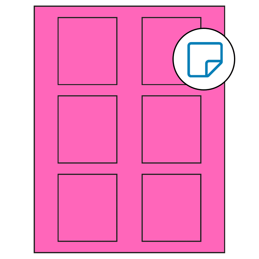 2.625" x 3" Fluorescent Pink Rectangular Sheet Labels - Removable Adhesive