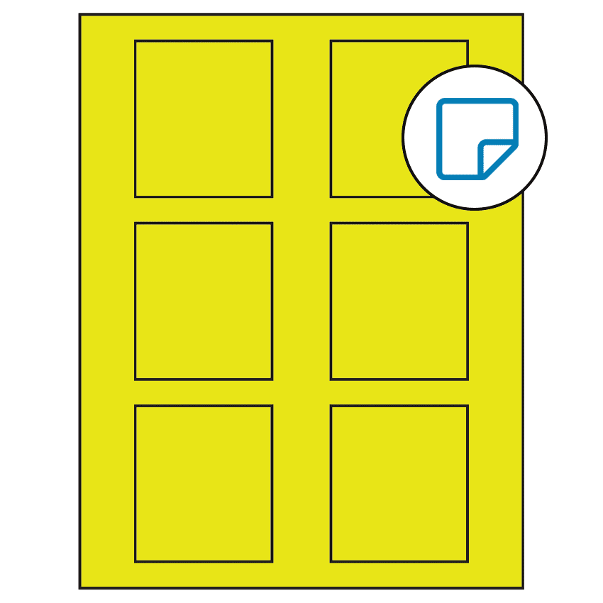 2.625" x 3" Fluorescent Yellow Rectangular Sheet Labels - Removable Adhesive