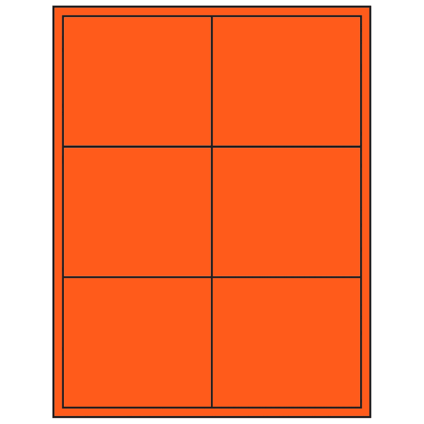 4" x 3.5" Fluorescent Red Rectangular Sheet Labels