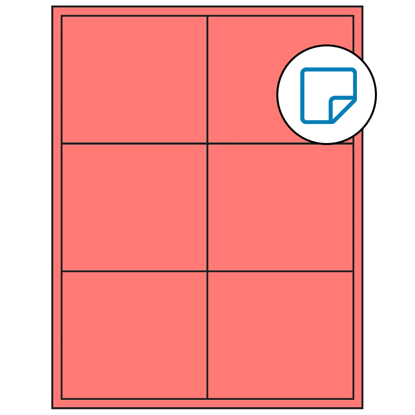 4" x 3.5" Fluorescent Red Rectangular Sheet Labels - Removable Adhesive