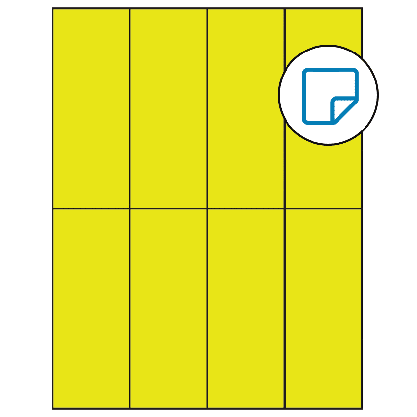 2.125" x 5.5" Fluorescent Yellow Rectangular Sheet Labels - Removable Adhesive