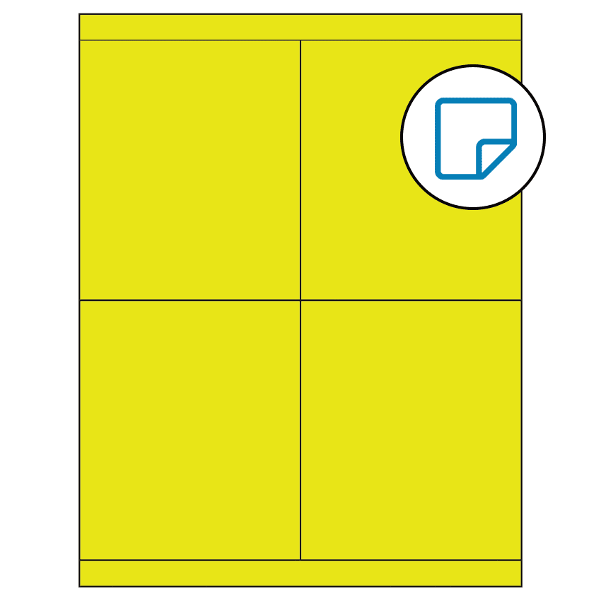 4.25" x 5" Fluorescent Yellow Rectangular Sheet Labels - Removable Adhesive