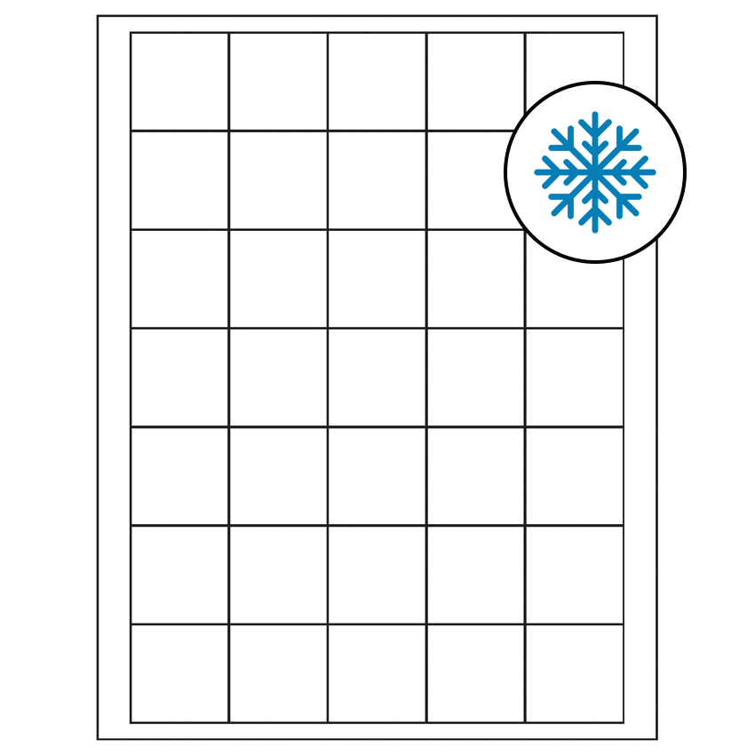 1.5" x 1.5" White Square Sheet Labels - Freezer Grade Adhesive