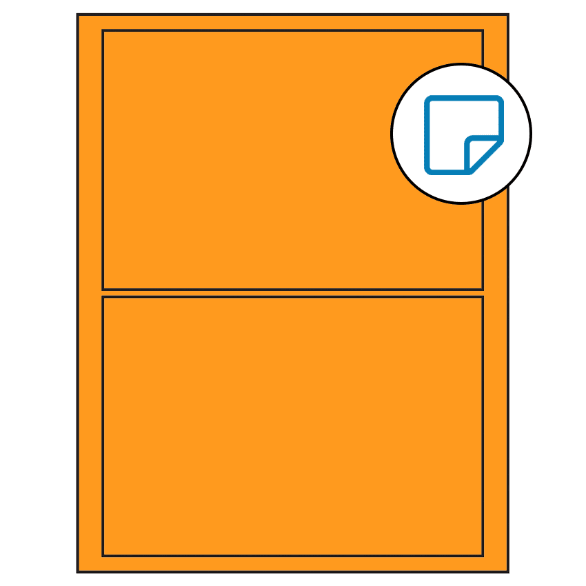 7.5" x 5.125" Fluorescent Orange Rectangular Sheet Labels - Removable Adhesive