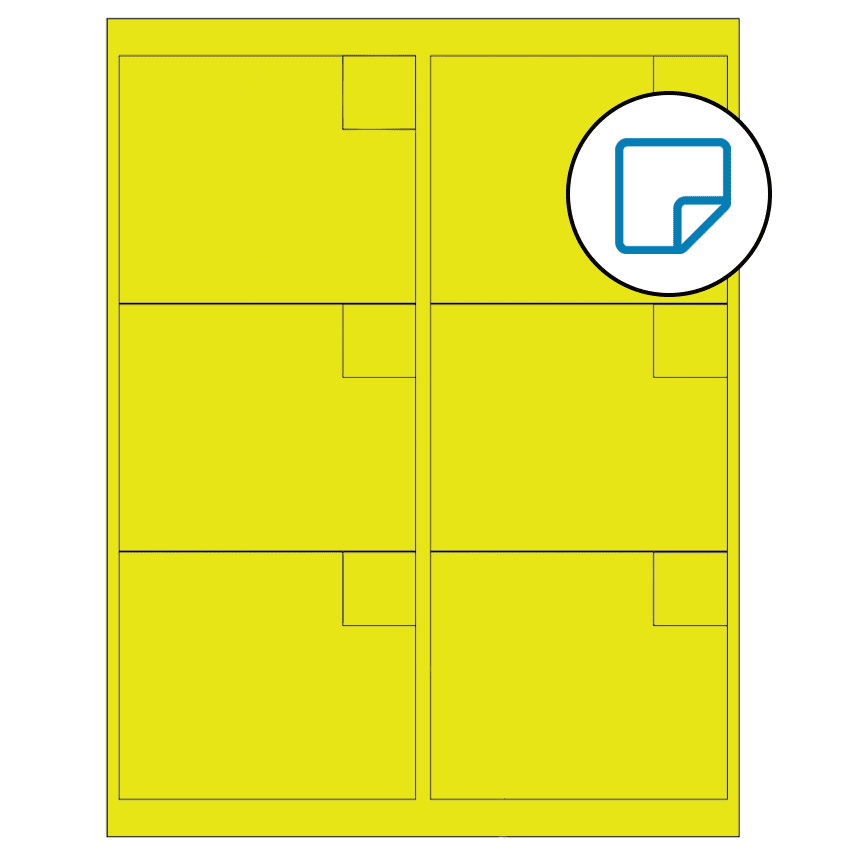 4" x 3.33" Fluorescent Yellow Rectangular Sheet Labels - Removable Adhesive