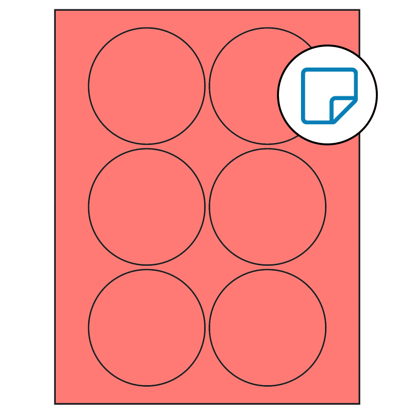 3.25" Fluorescent Red Circular Sheet Labels - Removable Adhesive