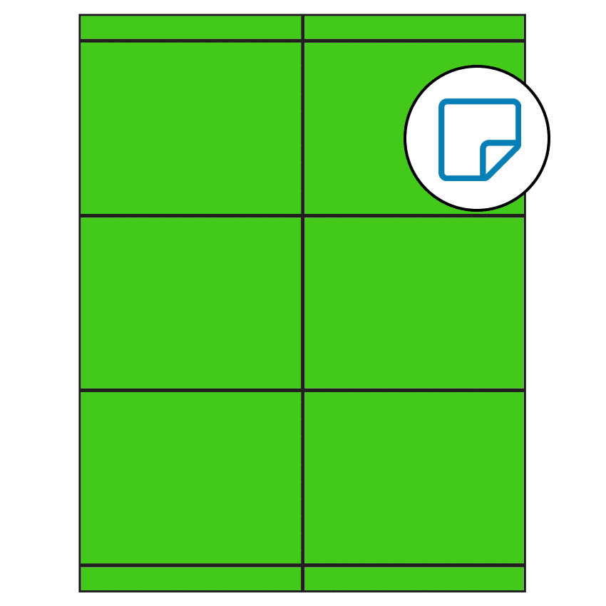 4.25" x 3.33" Fluorescent Green Rectangular Sheet Labels - Removable Adhesive