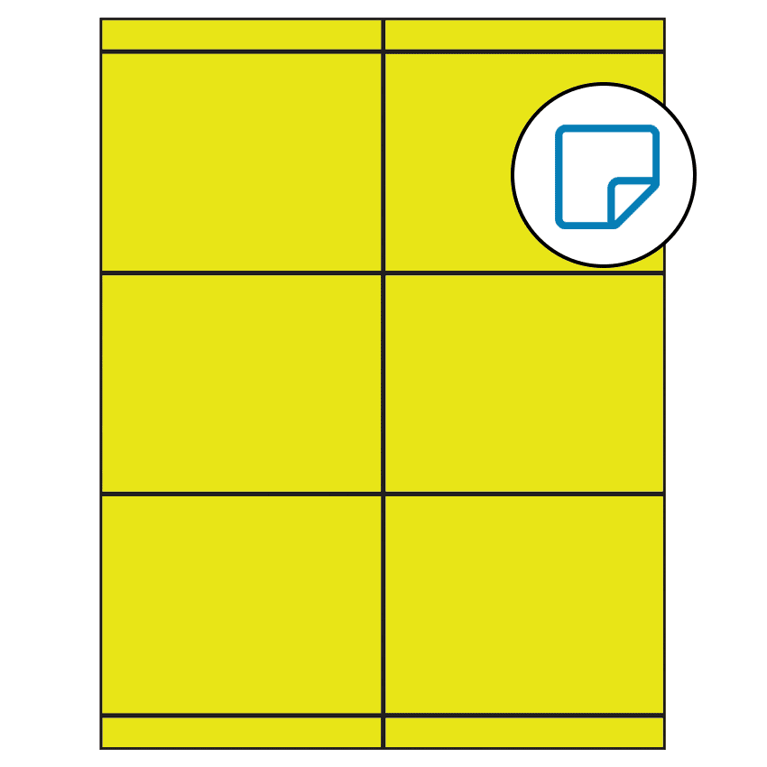 4.25" x 3.33" Fluorescent Yellow Rectangular Sheet Labels - Removable Adhesive