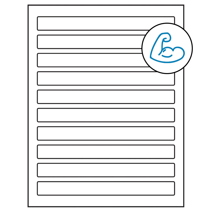 7.5" x 0.75" White Rectangular Sheet Labels - Ultra Aggressive Adhesive