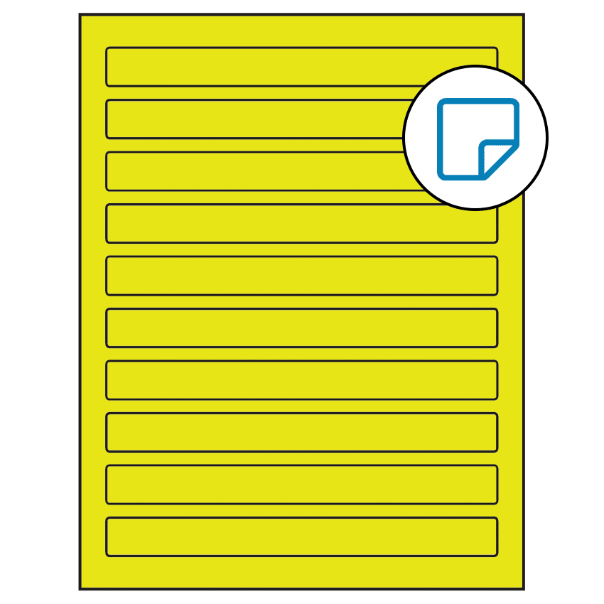 7.5" x 0.75" Fluorescent Yellow Rectangular Sheet Labels - Removable Adhesive