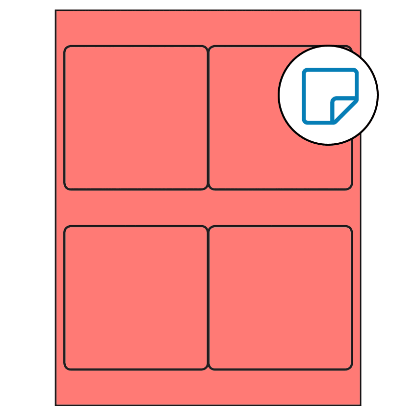 4" x 4" Fluorescent Red Square Sheet Labels - Removable Adhesive