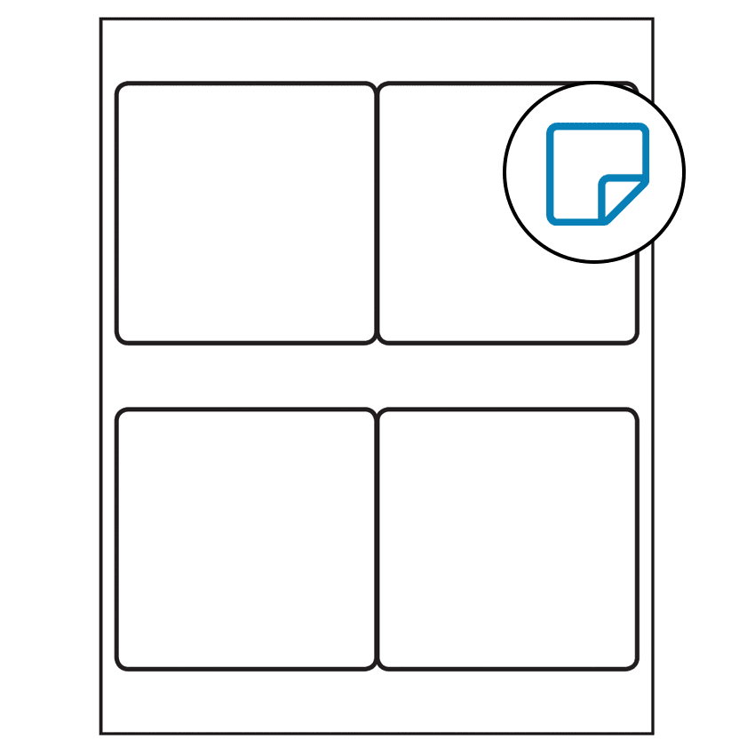 4" x 4" White Square Sheet Labels - Removable Adhesive