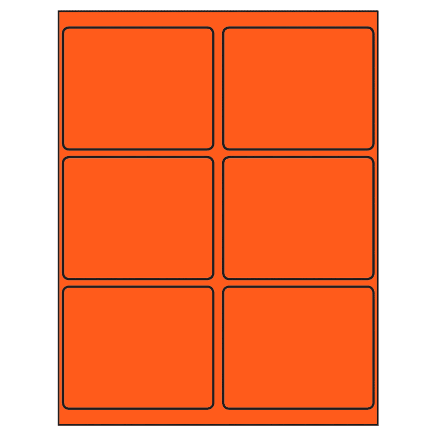4" x 3.25" Fluorescent Red Rectangular Sheet Labels