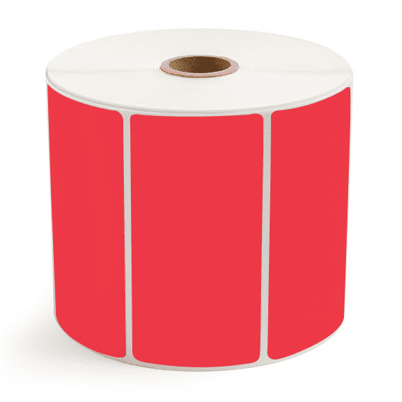4" x 2" Red - Direct Thermal Labels - 1" Core / 5" Outer Diameter - Acrylic