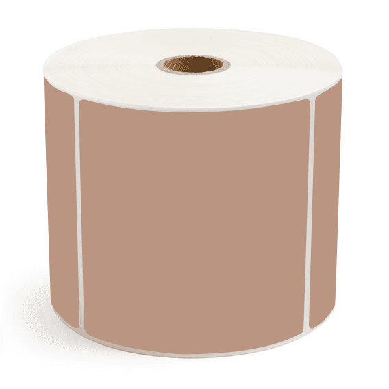 4" x 4" Brown - Thermal Transfer Labels - 1" Core / 5" Outer Diameter - Freezer Grade Adhesive