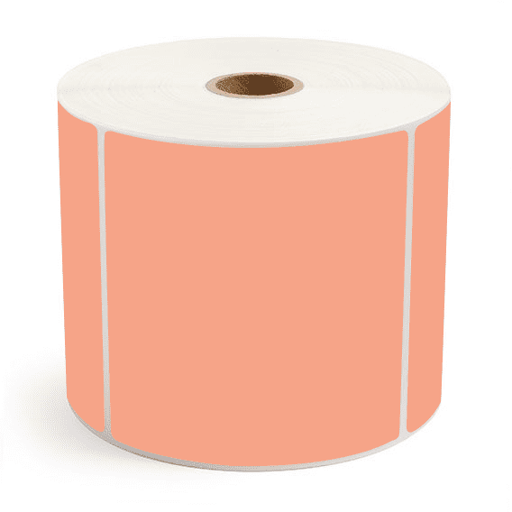 4" x 4" Fluorescent Orange - Thermal Transfer Labels - 1" Core / 5" Outer Diameter