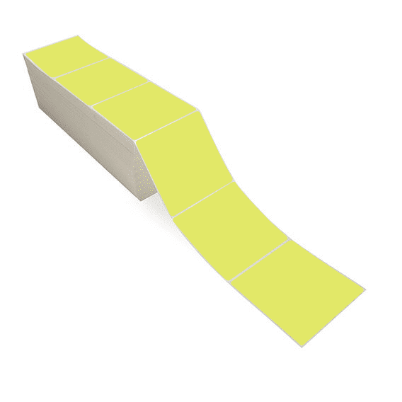 4" x 4" Chartreuse - Direct Thermal Labels - Fanfold - Freezer Grade Adhesive