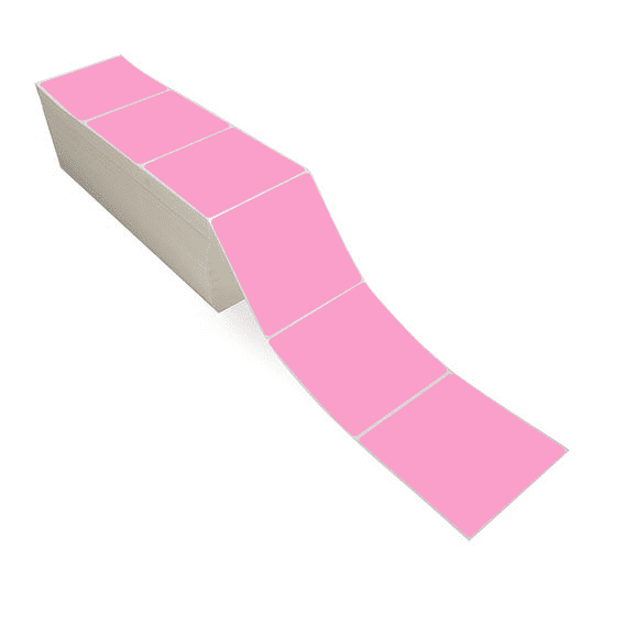4" x 4" Hot Pink - Thermal Transfer Labels - Fanfold - Freezer Grade Adhesive