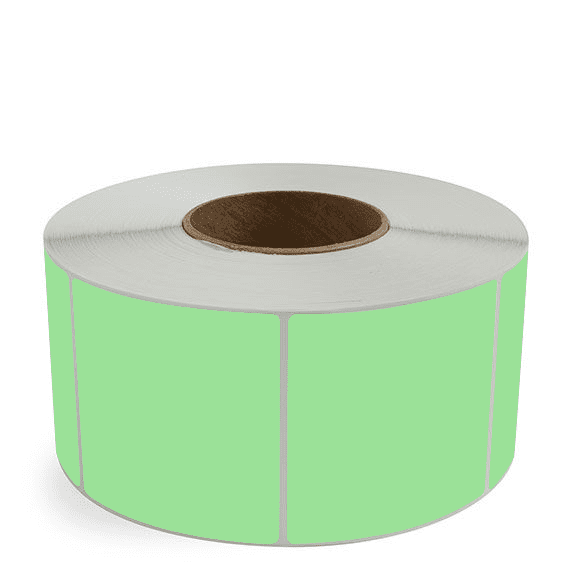 3.5" x 3.5" Fluorescent Green - Direct Thermal Labels - 3" Core - Freezer Grade Adhesive