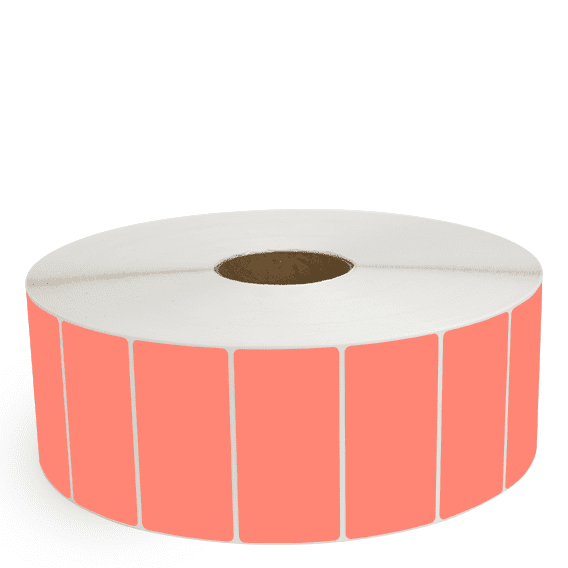 4" x 2" Fluorescent Red - Thermal Transfer Labels - 3" Core / 12" Outer Diameter (No Perf) - Freezer Grade Adhesive