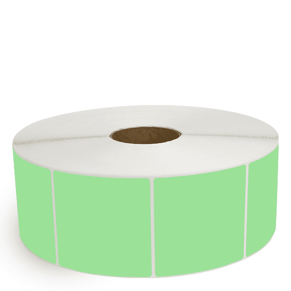 4" x 4" Fluorescent Green - Thermal Transfer Labels - 3" Core / 12" Outer Diameter (No Perf) - Freezer Grade Adhesive