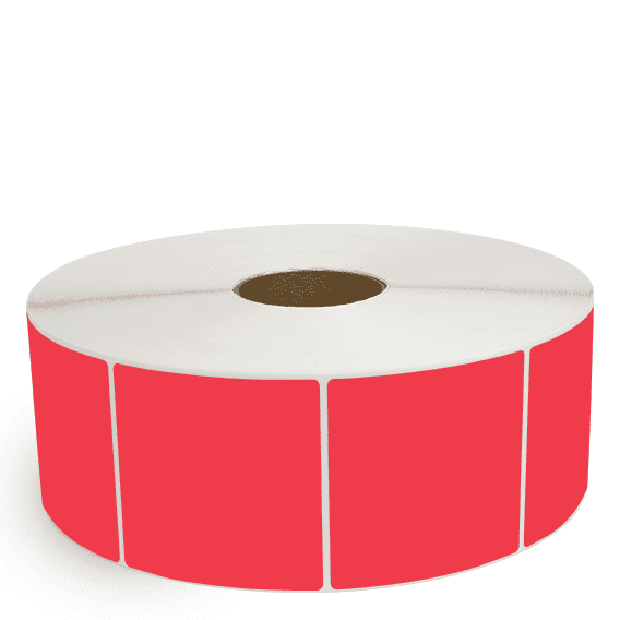 4" x 4" Red - Thermal Transfer Labels - 3" Core / 12" Outer Diameter (No Perf) - Freezer Grade Adhesive